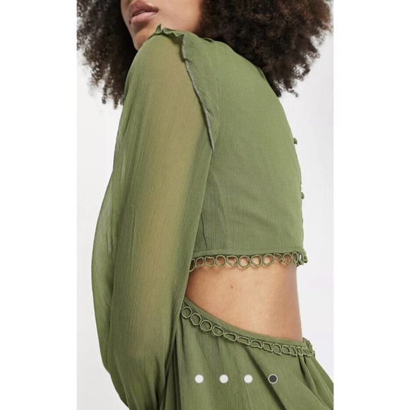 ASOS Design Army Green Cutout Long sleeve Dress with Tassels Size 6 - Picture 2 of 10